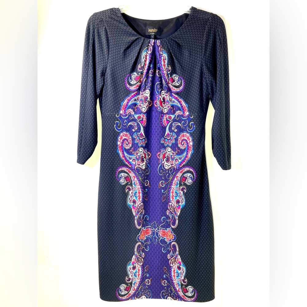 Laundry by Shelli Segal 4 Dress Honeycomb Print Paisley Black Purple